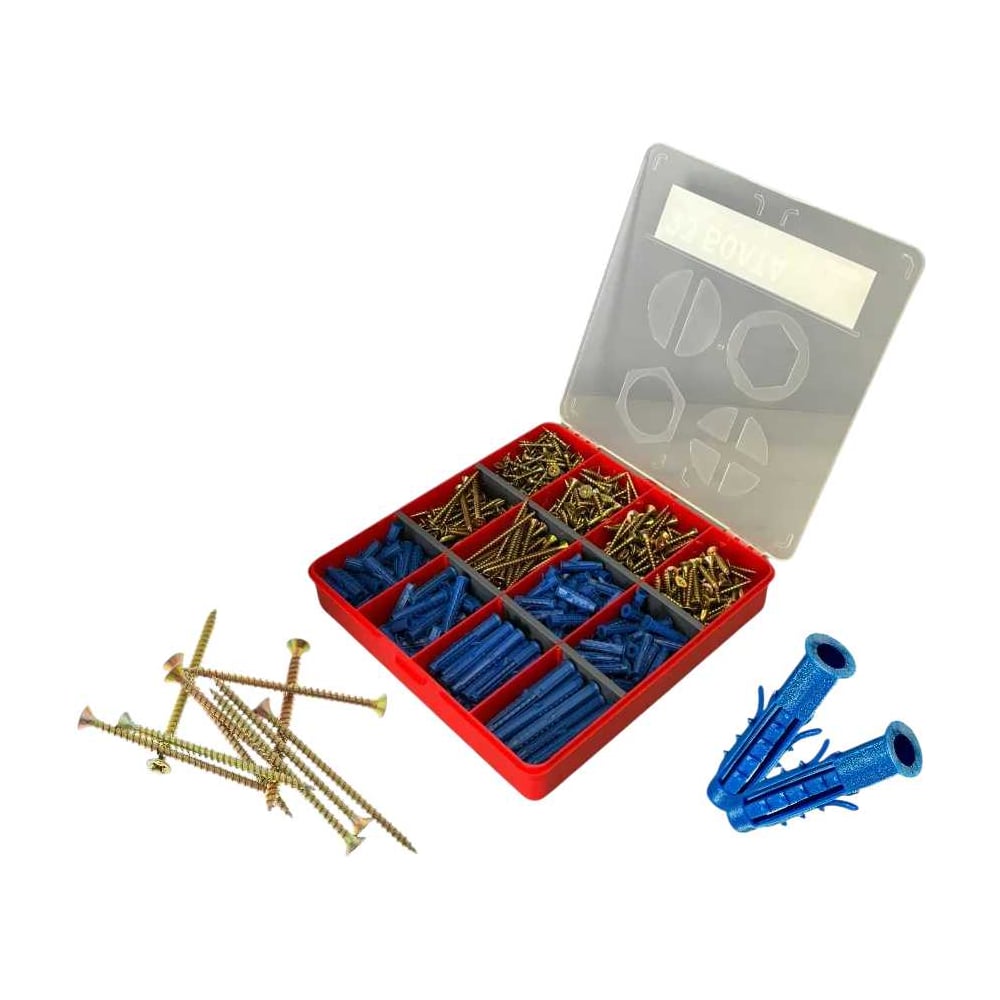Изображение товара Набор шурупов для дерева с дюбелем и болтами М4 и М4,5 в органайзере