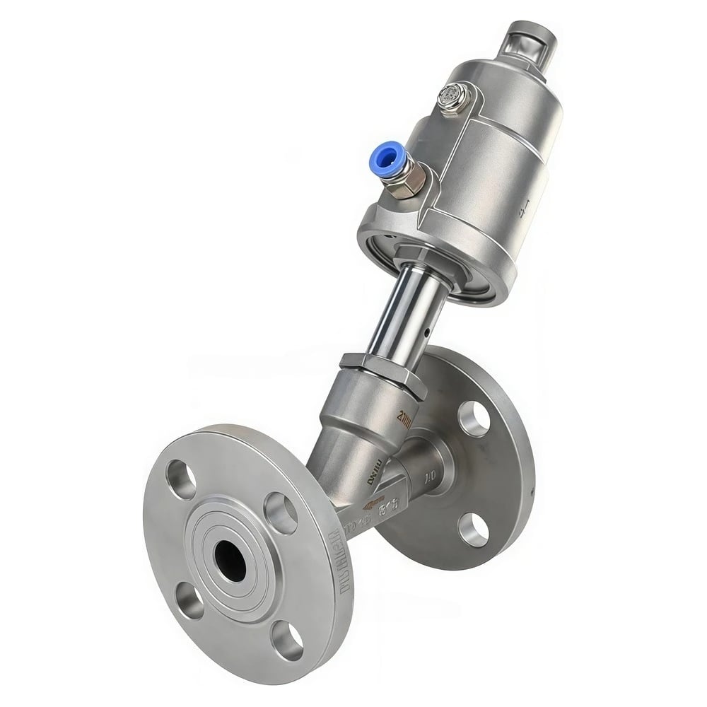 Изображение товара Пневматический клапан DN.ru 316P-PF Ду20 Ру25 фланцевый Y-образный пластик