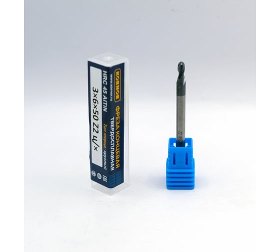 Изображение товара Фреза концевая твердосплавная KORNOR 3х6х50 Z2 ц/х-4мм HRC45 AlTiN (круглый торец) 45203060502