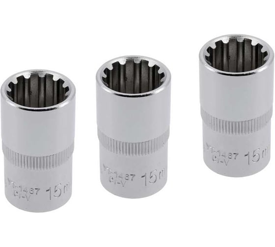 Изображение товара Головка торцевая YATO SPLINE 1/2DR, 15мм, 38мм, 3 штуки YT-1467Y