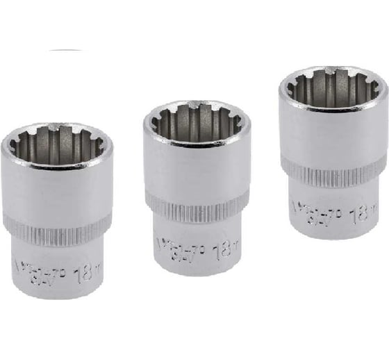 Изображение товара Головка торцевая YATO SPLINE 1/2DR, 18мм, 38мм, 3 штуки YT-1470Y