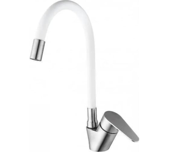 Изображение товара Смеситель для кухни однорычажный ViEiR нержавеющая сталь, с гибким изливом, сатин/белый V15046-F