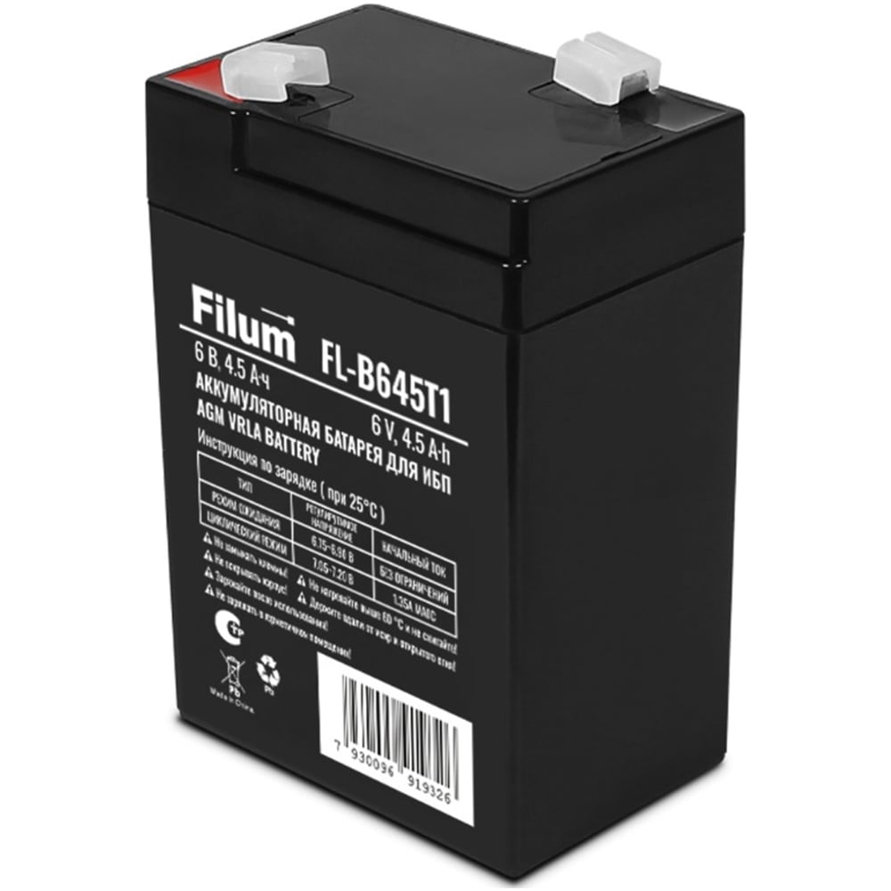 Изображение товара Батарея для ИБП Filum AGM VRLA 6 В 4,5 Ач (ШхВхГ 70x106x48 мм) с клеммой Т1