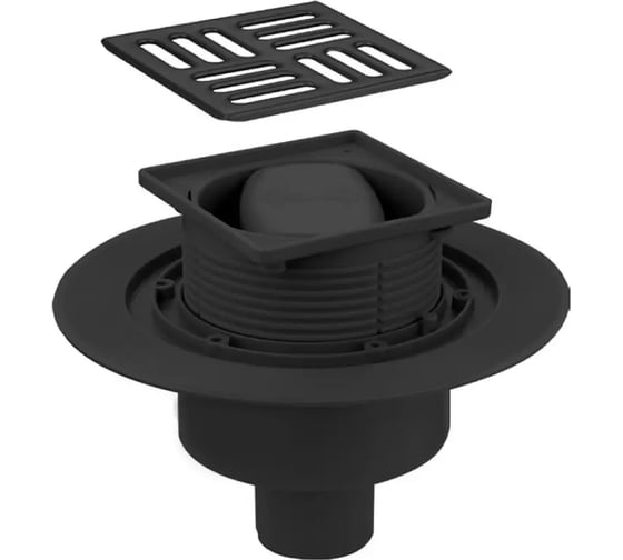 Изображение товара Трап душевой VIEIR 10х10 прямой с сухим затвором черный для дизайнерских душевых зон VRDS-10C