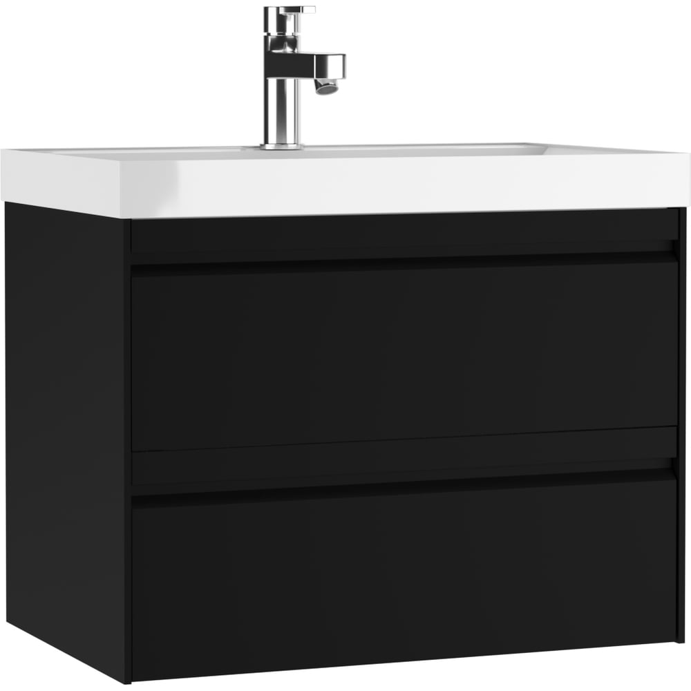 Изображение товара Тумба подвесная под раковину Домино UNIT 70 Chelsea В2 Черный с двумя ящиками