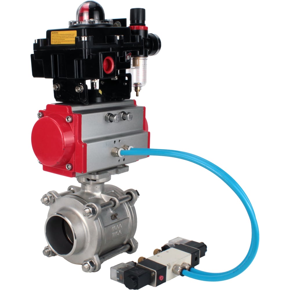 Изображение товара Кран шаровой DN.ru 316-316-PTFE-FP-W-ISO-H Ду40 с пневмоприводом 220VAC