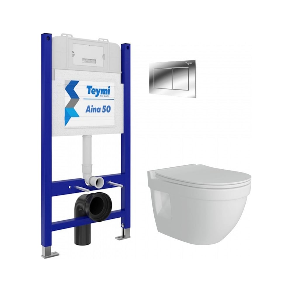 Изображение товара Комплект для унитаза Teymi Aina 50 с инсталляцией и клавишей хром