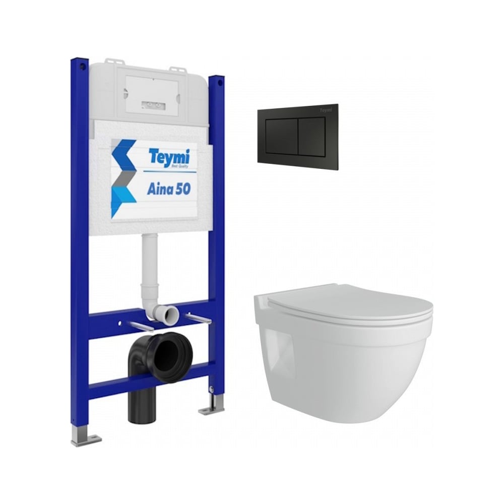 Изображение товара Комплект Teymi Aina 50 унитаз инсталляция клавиша смыва черный современный стиль