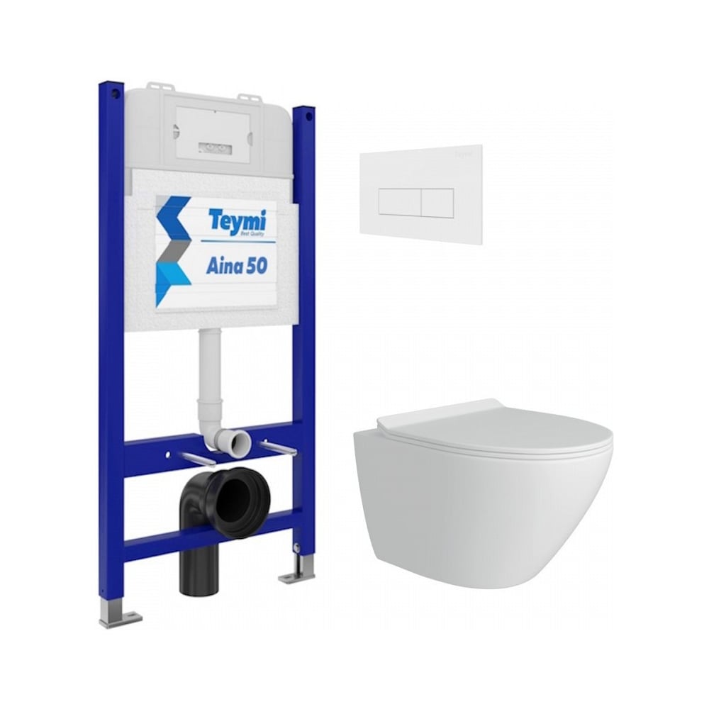 Изображение товара Комплект для ванной Teymi Aina 50 с унитазом Lina Pro и клавишей Helmi белый
