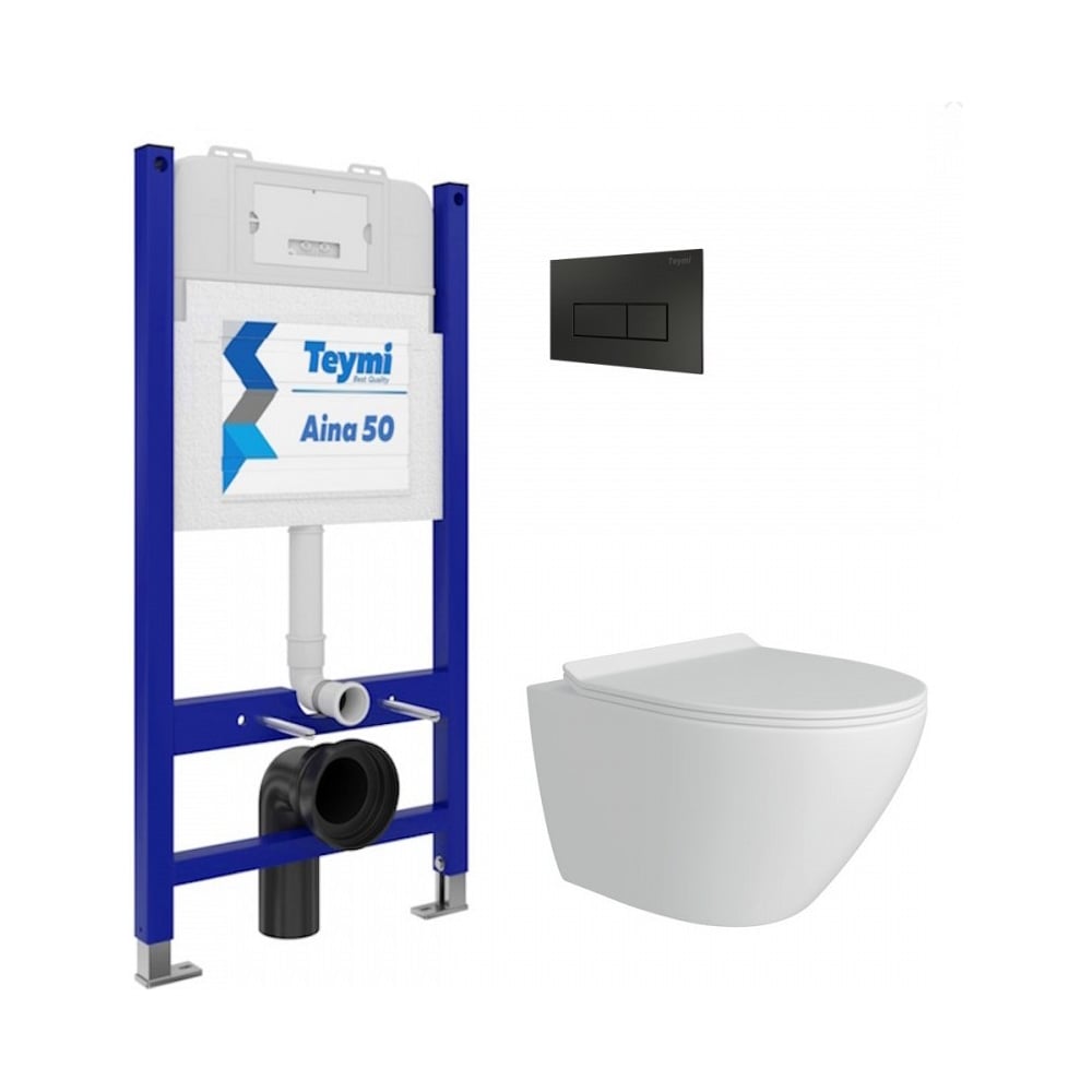Изображение товара Комплект унитаза Teymi Aina 50 и инсталляция с клавишей Helmi Черная
