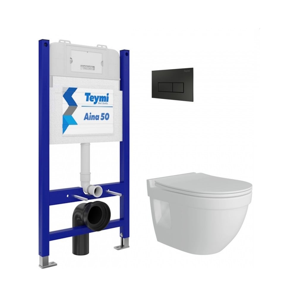 Изображение товара Комплект Teymi Aina 50 с инсталляцией и клавишей Helmi черная, унитаз Vitra Pro