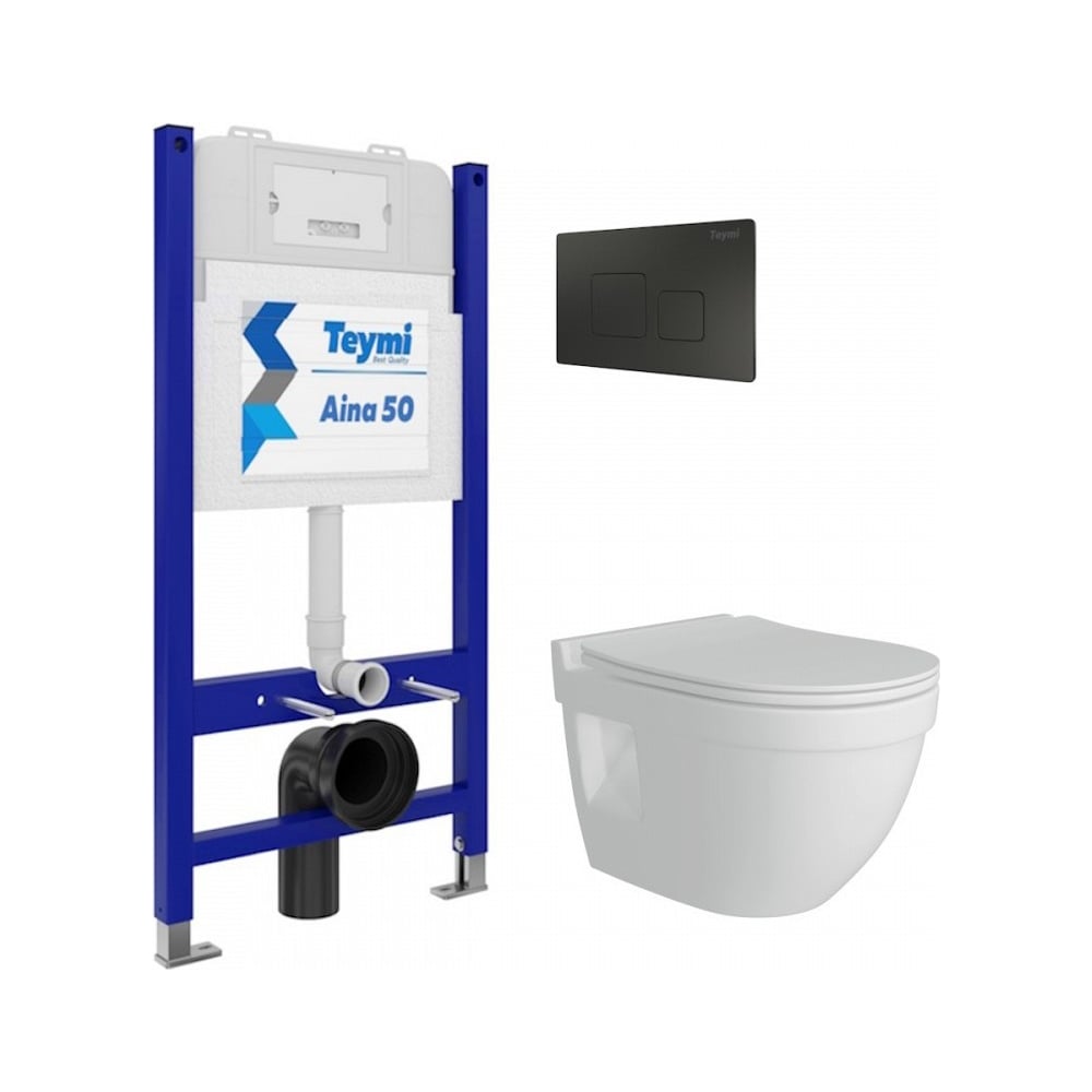 Изображение товара Комплект Teymi Aina 50 с унитазом Vitra Pro F00681 и клавишей Kati черный