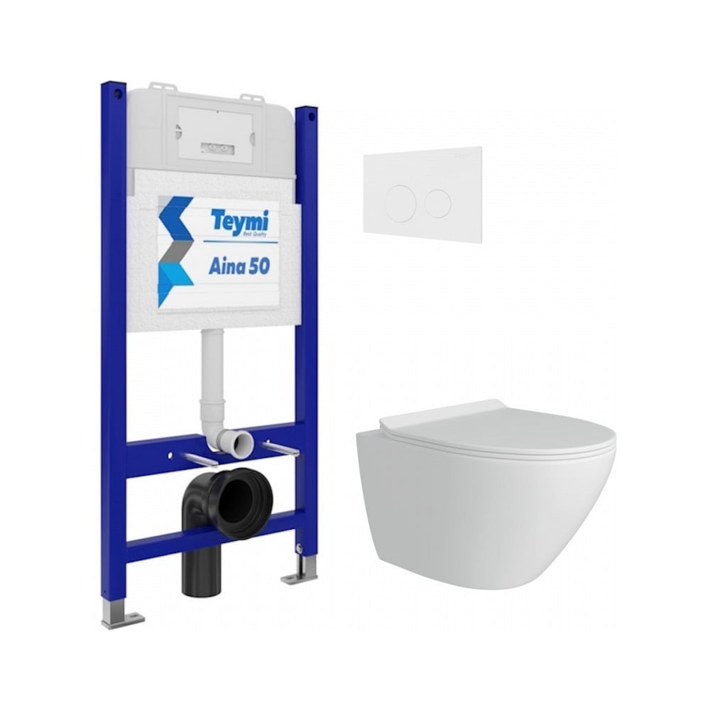 Изображение товара Комплект инсталляции и унитаза Teymi Aina 50 с клавишей Lina белый