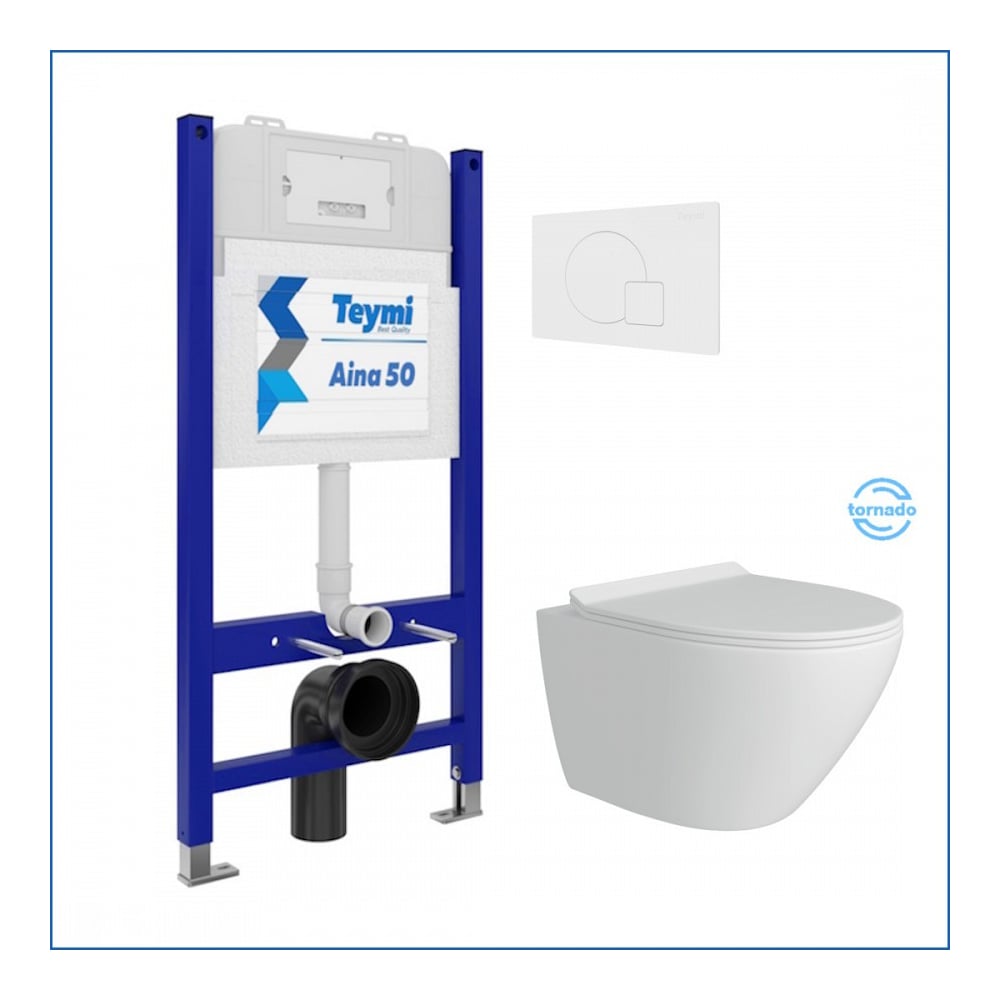 Изображение товара Комплект унитаз с инсталляцией Aina 50 белый + сиденье Ellie + клавиша смыва F14491