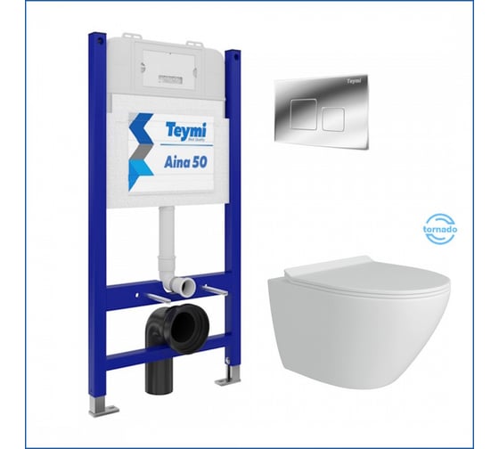 Изображение товара Готовое решение Teymi Инсталляция Aina 50 + клавиша смыва Kati хром + унитаз Lina Pro Vortex F14486 F14486 ЦБ-00297778