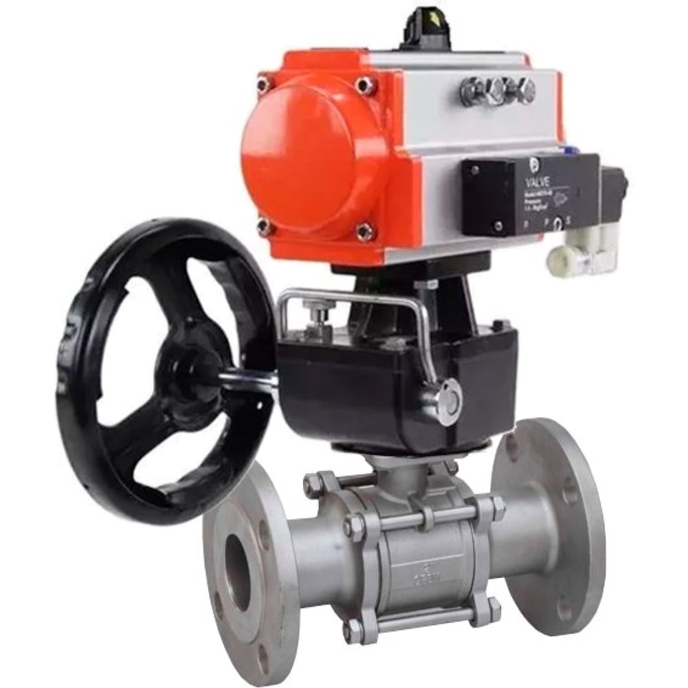 Изображение товара Кран шаровой DN.ru КШФПТ 316.180 Ду20 Ру40 пневмопривод 220VAC нержавеющая сталь