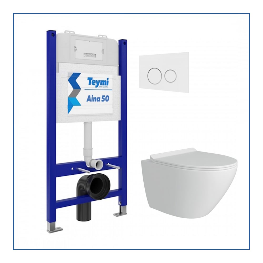 Изображение товара Инсталляция с унитазом Teymi 5 в 1 безободковый Lina Pro белый для современной ванной