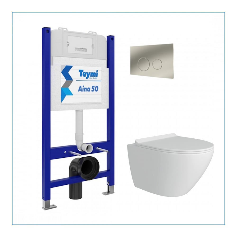 Изображение товара Инсталляция с унитазом Teymi 5 в 1 Lina Pro безободковый подвесной белый