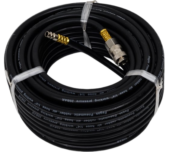 Изображение товара Шланг резиновый с быстросъемными соединениями (6х12 мм; 20 м) для компрессора Pegas pneumatic 4914