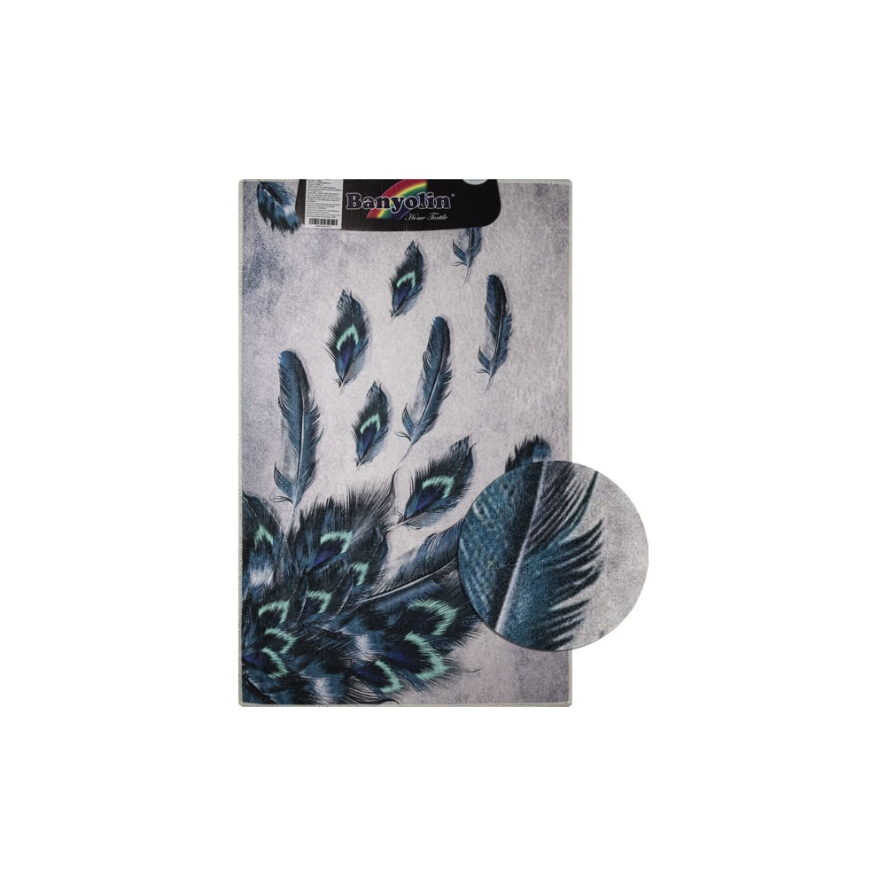 Изображение товара Дизайнерский коврик для ванной САНАКС с синими перьями 550х900 мм