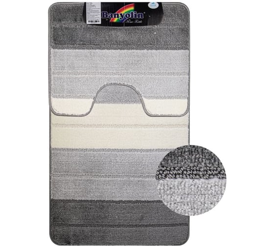 Изображение товара Коврик в ванную САНАКС SILVER двойной, серый, полосы, 60х100 + 50х60 см, полиэстер. 00201