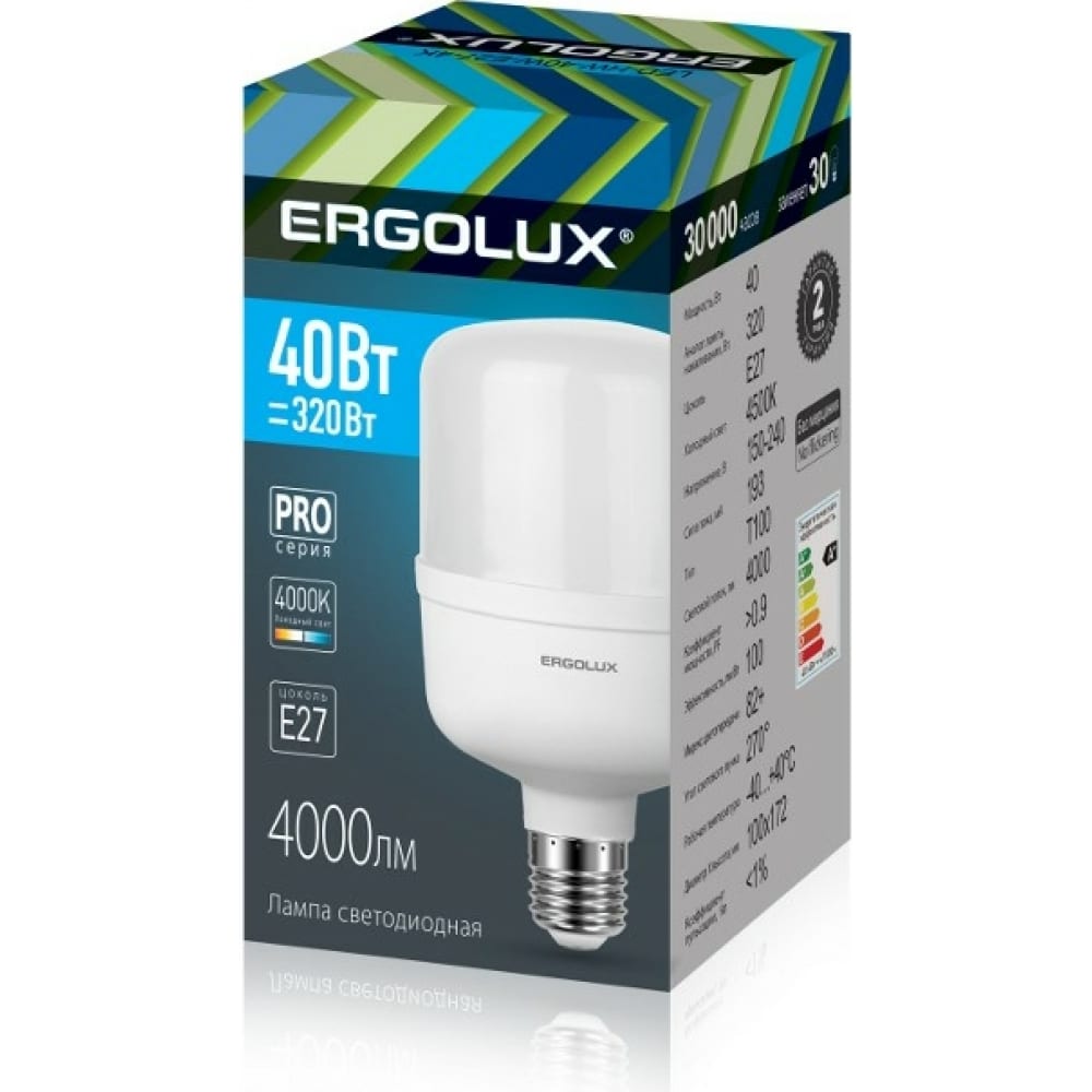 Купить Светодиодная лампа Ergolux, LED-HW-40W-E27-4K серия PRO, светодиодная