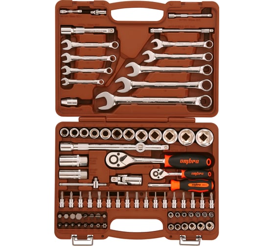 Изображение товара Универсальный набор инструмента Ombra OMT82S торцевые головки и аксессуары к ним, 82 предмета 55014 055014