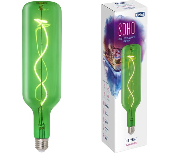 Изображение товара Светодиодная лампа Uniel 5W/SOHO/E27/CW GREEN GLS77GR LED-SF21 UL-00007627
