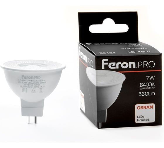 Изображение товара Светодиодная лампа FERON PRO LB-1607 G5.3 7W 6400K 38181