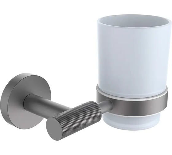 Изображение товара Стакан настенный VIEIR стеклянный, держатель из нержавеющей стали, цвет графит, для ванной комнаты, V5505-G