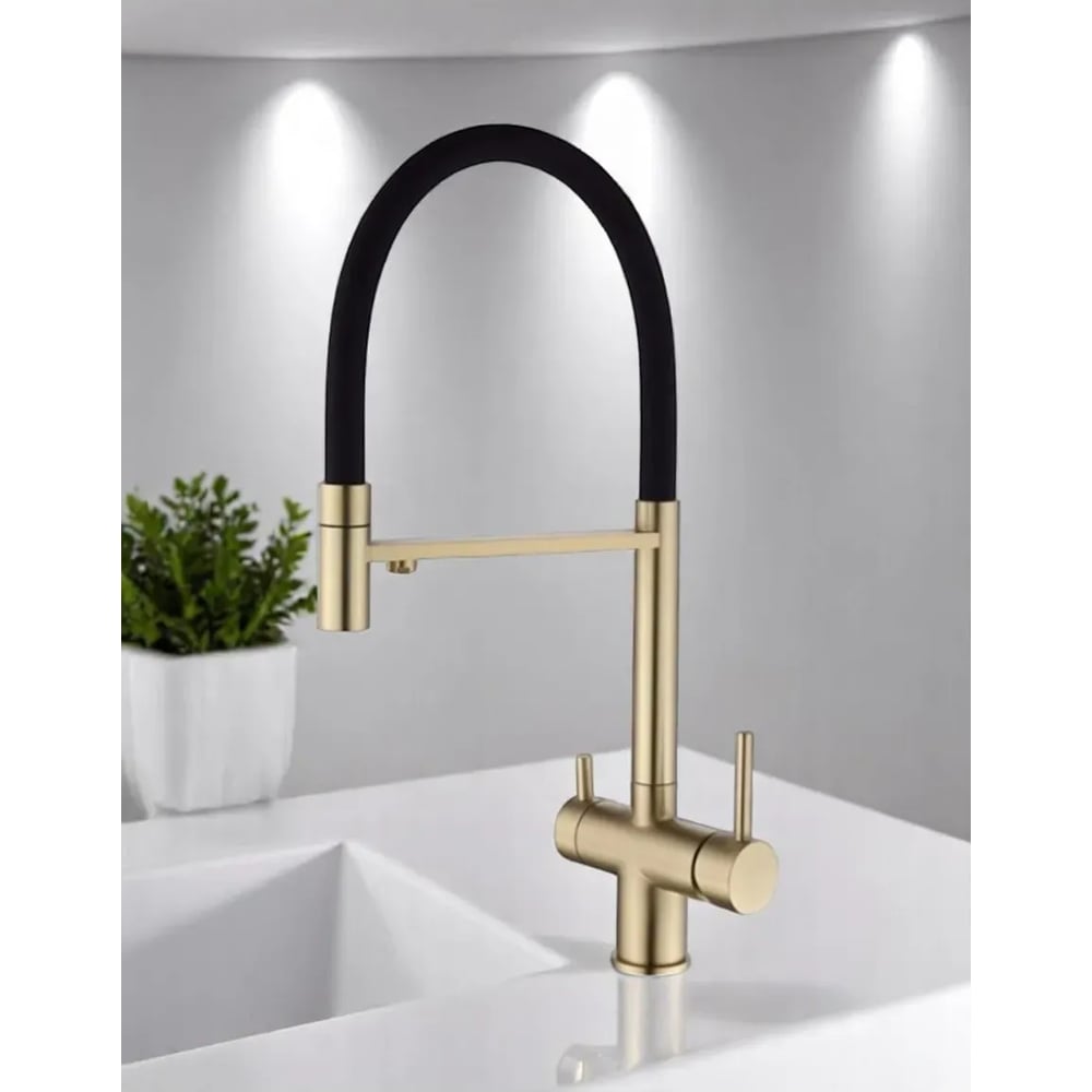 Изображение товара Смеситель для кухни однорычажный ViEiR V15039S-X матовое золото и черный