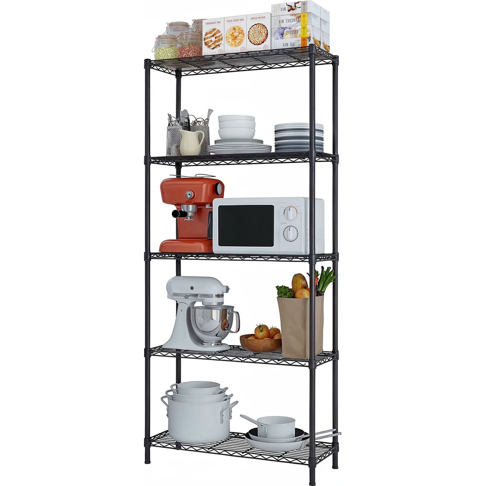 Изображение товара Стеллаж сетчатый Стелла-техник 600х350х1800 мм- 5 полок, черный, сталь