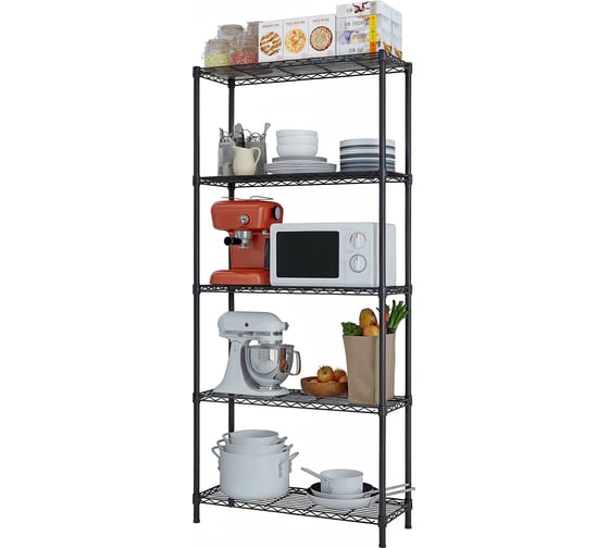 Изображение товара Стеллаж сетчатый Стелла-техник 600х350х1800 мм, 5 полок, цвет черный, нагрузка на полку 40 кг, СРС6035180П5В