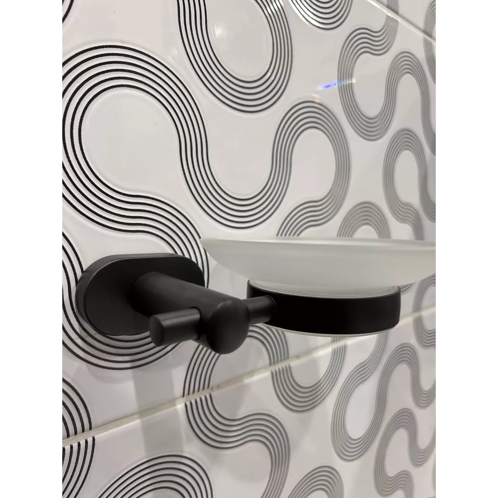 Изображение товара Настенная стеклянная мыльница VIEIR с держателем из нержавеющей стали черная V5103-C