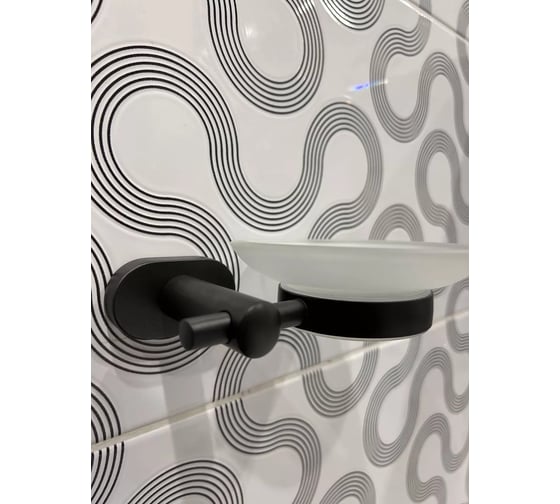 Изображение товара Мыльница VIEIR настенная стеклянная, держатель нержавеющая сталь, черный, настенное крепление для ванной комнаты, V5103-C