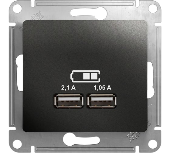 Изображение товара Розетка USB Systeme Electric (Schneider Electric) Glossa антрацит 5В/2100мА, 2х5В/1050мА SE GSL000733