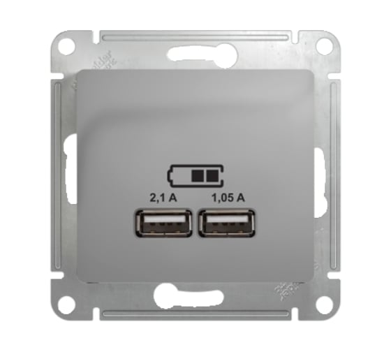 Изображение товара Розетка Systeme Electric Glossa Алюминий USB 5В (2100мА), 2х5В (1050мА) SE GSL000333