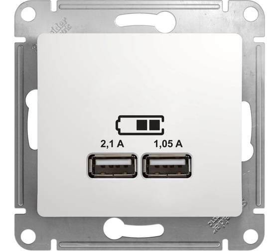 Изображение товара Розетка USB Systeme Electric (Schneider Electric) Glossa Бел 5В/2100мА, 2х5В/1050мА SE GSL000133