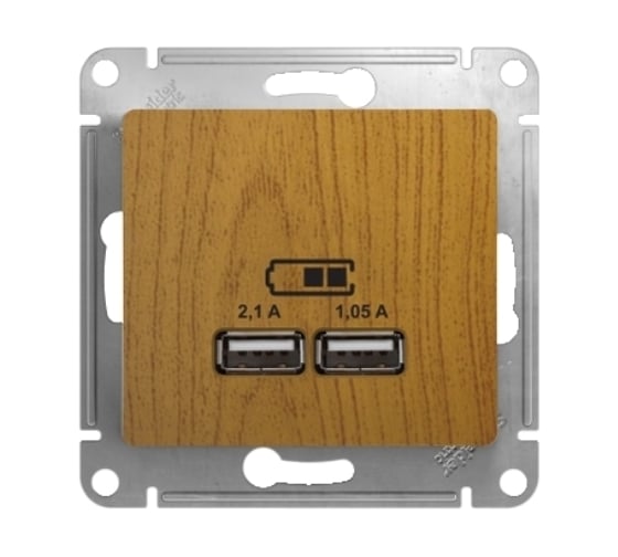 Изображение товара Розетка Systeme Electric Glossa Дерево дуб USB 5В (2100мА), 2х5В (1050мА) SE GSL000533