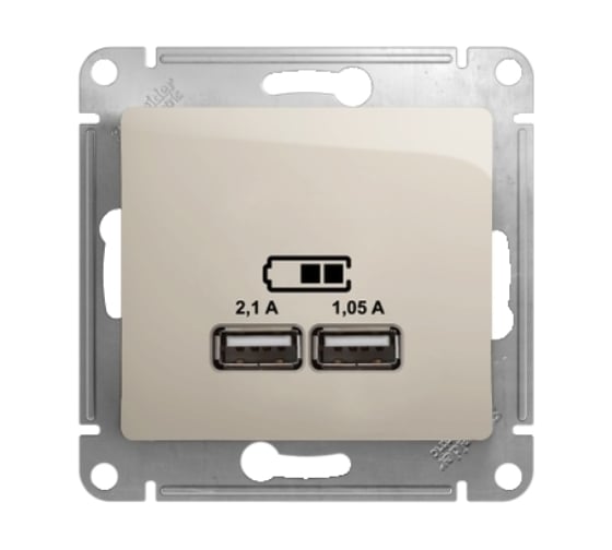 Изображение товара Розетка Systeme Electric Glossa Молочная USB 5В (2100мА), 2х5В (1050мА) SE GSL000933