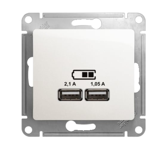 Изображение товара Розетка Systeme Electric Glossa Перламутр USB 5В (2100мА), 2х5В (1050мА) SE GSL000633