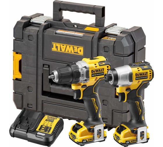 Изображение товара Аккумуляторный набор DEWALT DCK2110L2T, 12 В: дрель-шуруповерт DCD701 + шуруповерт DCF801, с 2 АКБ 3 Ач и ЗУ, в кейсе TSTAK DCK2110L2T-QW
