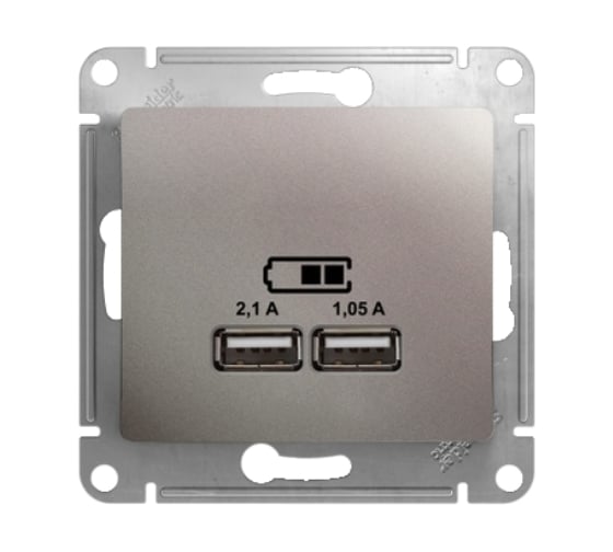 Изображение товара Розетка Systeme Electric Glossa Платина USB 5В (2100мА), 2х5В (1050мА) SE GSL001233