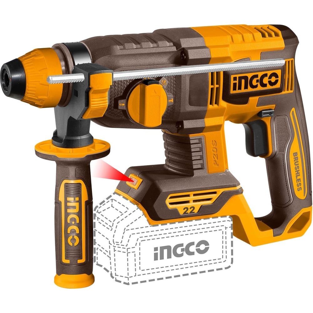 Изображение товара Аккумуляторный перфоратор INGCO 20В 2 Дж, б/щ INDUSTRIAL CRHLI212282