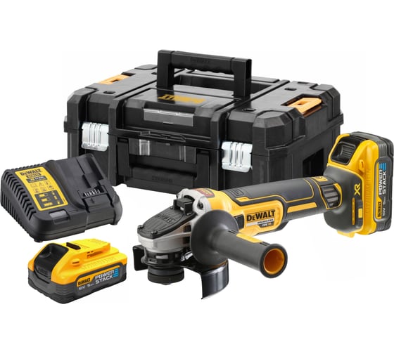Изображение товара Аккумуляторная угловая шлифмашина DEWALT DCG405H2T, 18 В, 125 мм, 9000 об/мин, с 2 АКБ 5 Ач и ЗУ, в кейсе TSTAK () DCG405H2T-QW