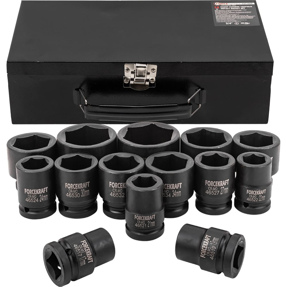 Изображение товара Головки 6-гранные ударные Forcekraft 14 предметов 3/4 дюйма FK-6141-5MPB
