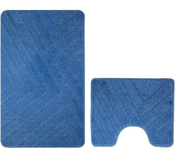 Изображение товара Коврик в ванную КЛАССИК УНИ ПОЛОСКИ, двойной СИНИЙ, 55х90 + 45х55 см, 100% полиэстер Санакс 00289