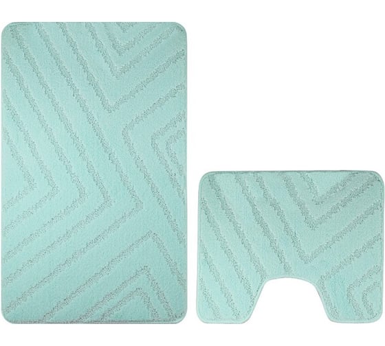 Изображение товара Коврик в ванную КЛАССИК УНИ ПОЛОСКИ двойной, БИРЮЗОВЫЙ, 55х90 + 45х55 см, 100% полиэстер Санакс 00286