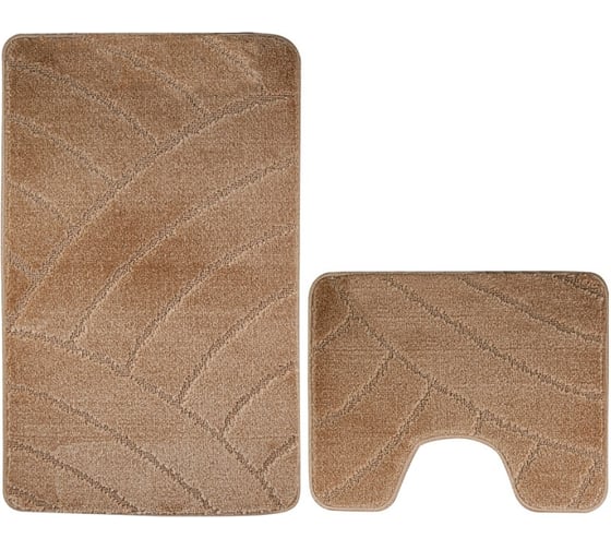 Изображение товара Коврик в ванную КЛАССИК УНИ ПОЛОСКИ двойной, КОРИЧНЕВЫЙ, 55х90 + 45х55 см, 100% полиэстер Санакс 00287
