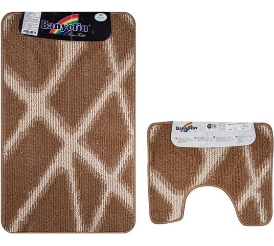 Изображение товара Коврик в ванную - КРОСС-ЛООП, двойной, КОРИЧНЕВЫЙ, клетка, 500х800, 500х400 мм,100% полиэстер Санакс 00855